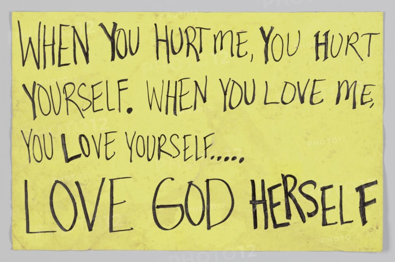 Sign from Women's March on Washington with “When you hurt me you hurt yourself", 2017. Creator: Unknown.