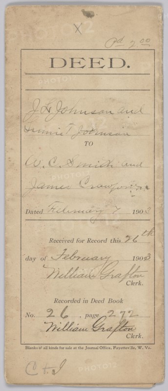 Land deed for property in West Virginia owned by the Crawford family, February 7, 1903. Creator: Unknown.