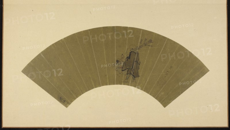 A peddler and a child looking at the moon, Edo period, late 17th-early 18th century. Creator: Hanabusa Itcho.