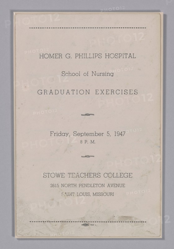 Graduation programme for the Homer G. Phillips Hospital School of Nursing, September 5, 1947. Creator: Unknown.