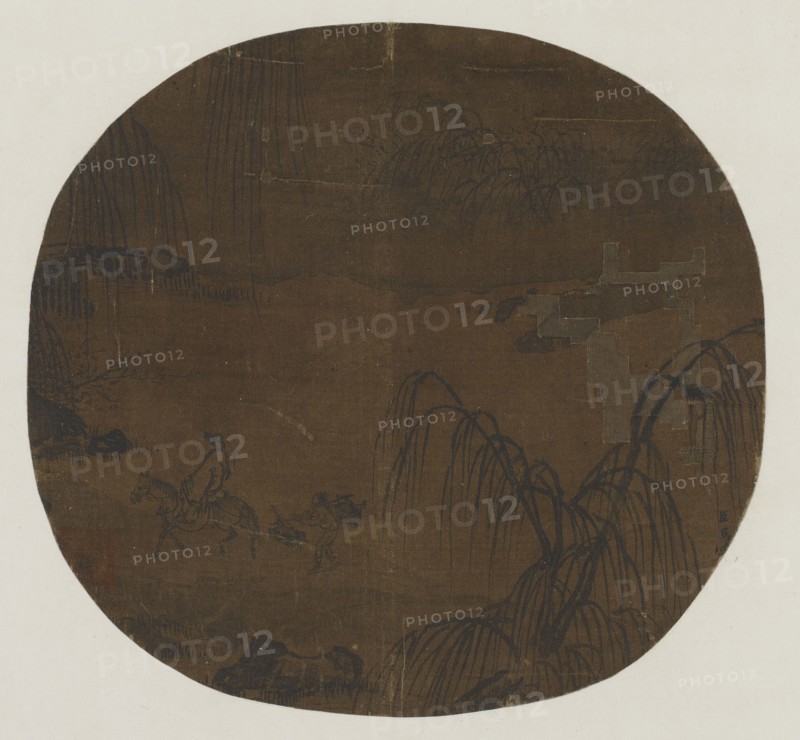 Travelers under willow trees, Yuan or Ming dynasty, 1279-1644. Creator: Unknown.