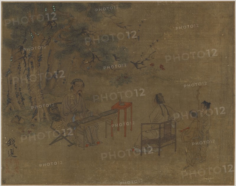 Playing the Zither under Pine Trees, Possibly Ming dynasty, 1368-1644. Creator: Unknown.