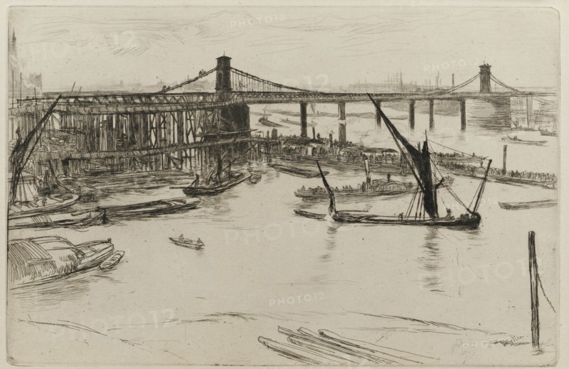 Old Hungerford Bridge, 1861. Creator: James Abbott McNeill Whistler.
