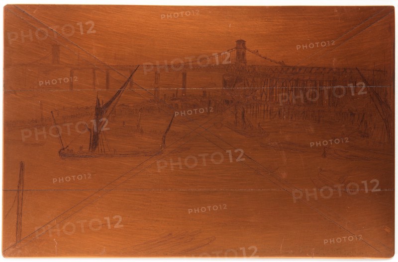 Etching plate: Old Hungerford Bridge, 1861. Creator: James Abbott McNeill Whistler.