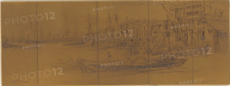 Etching plate: Thames Warehouses, 1859. Creator: James Abbott McNeill Whistler.