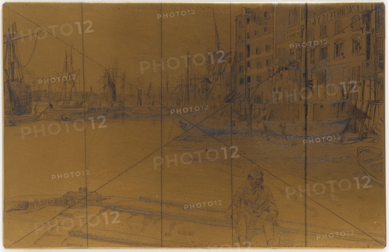 Etching plate: Eagle Wharf (Tyzac Whiteley and Co.), 1859. Creator: James Abbott McNeill Whistler.