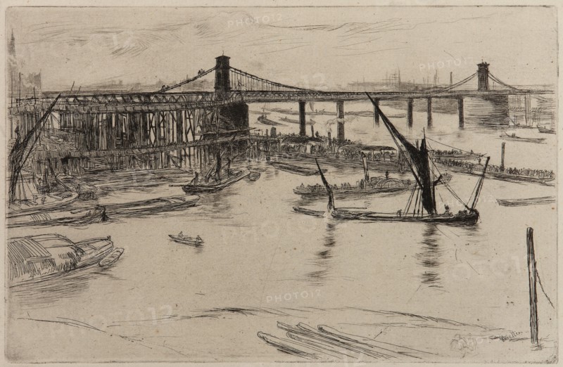 Old Hungerford Bridge, 1861. Creator: James Abbott McNeill Whistler.