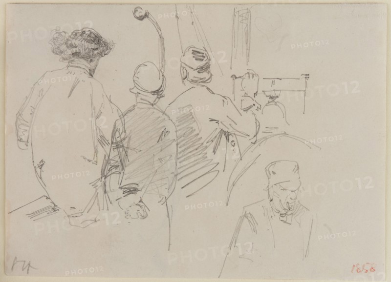 Four Men Aboard a Boat, 1858. Creator: James Abbott McNeill Whistler.