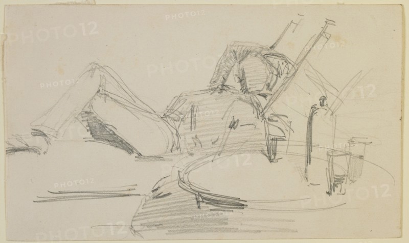 A man reclining on a bed, 1858. Creator: James Abbott McNeill Whistler.