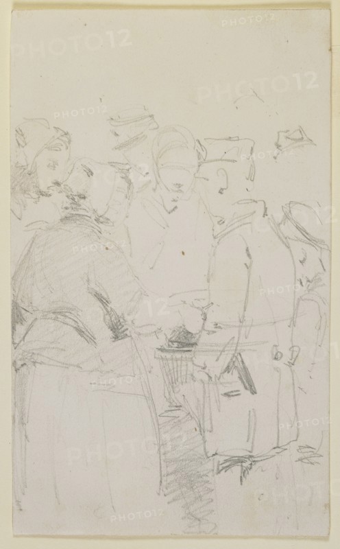 A Group of Figures around a Brazier, 1858. Creator: James Abbott McNeill Whistler.