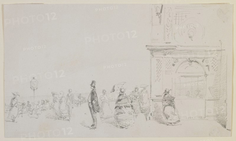 A group of figures on an esplanade, 1857. Creator: James Abbott McNeill Whistler.