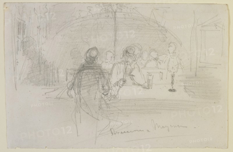 Brasserie à Mayence, 1858. Creator: James Abbott McNeill Whistler.