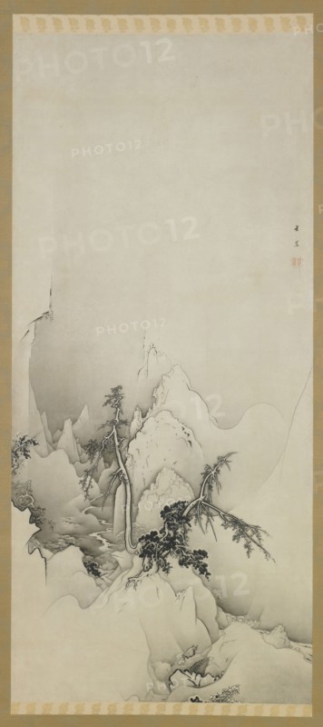 Winter landscape: a ravine, Meiji era, 1883. Creator: Kano Hogai.
