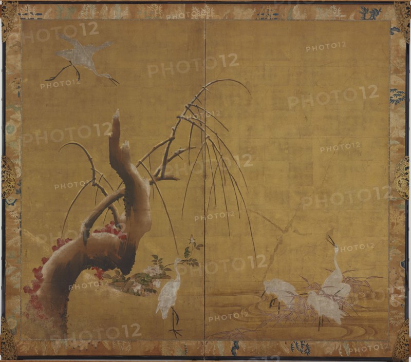 Herons and Old WIllow, Edo period, early 17th century.  Creator: Kano Sadanobu.