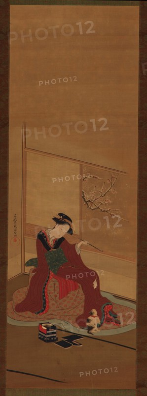 Interior: a girl and a kitten, Edo period, late 18th century. Creator: Katsukawa Shuncho.