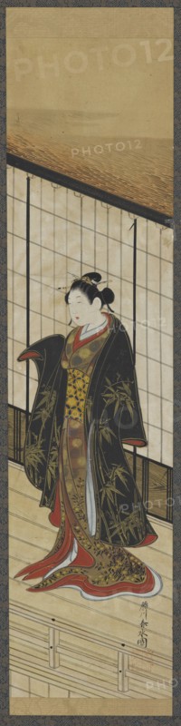 Woman standing on a second-story balcony, Edo period, mid-18th century. Creator: Katsukawa Shunsui.