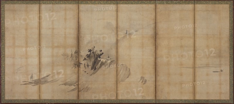 Landscape: hills and buildings, Muromachi period, mid-late 16th century. Creator: Sesson Shukei.