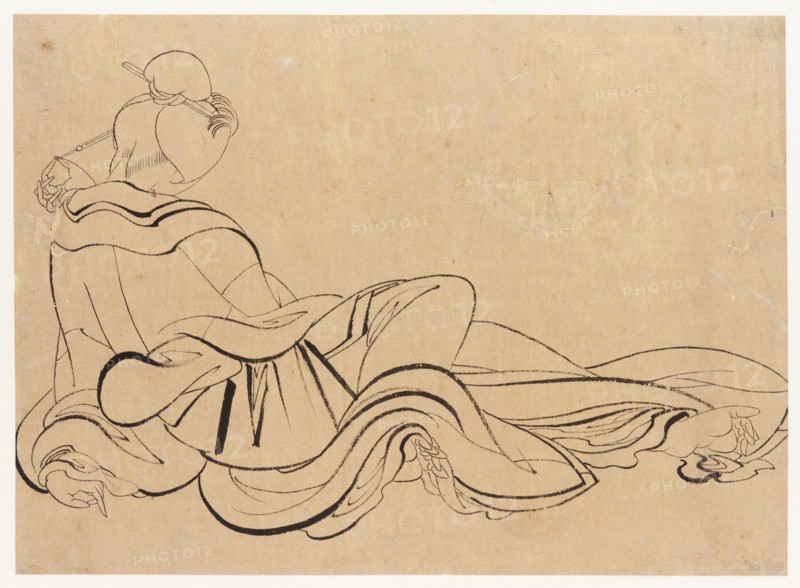 Seated woman scratching her head, late 18th-early 19th century. Creator: Hokusai.