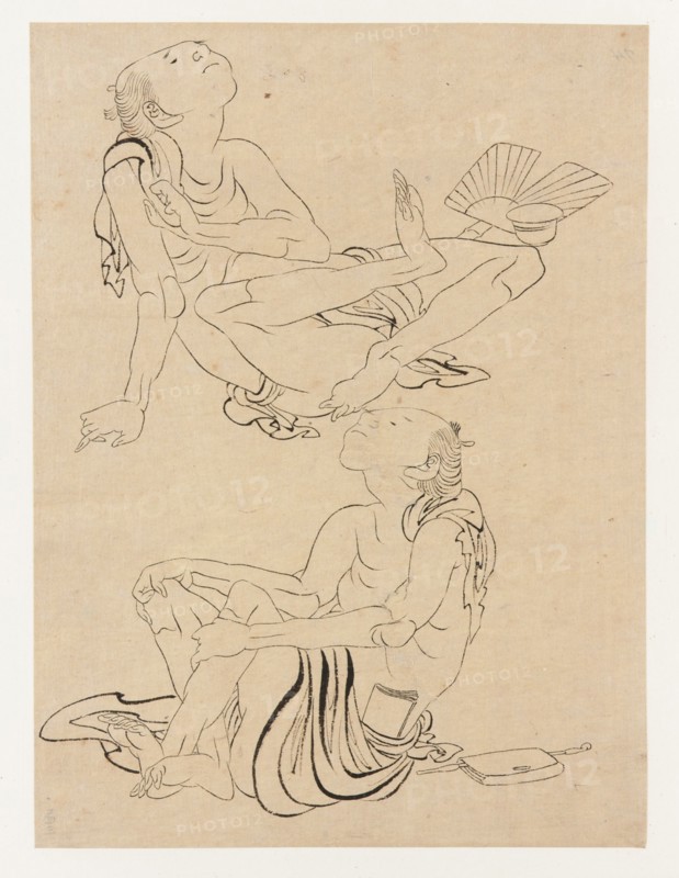 Two men relaxing in summer, Edo period, 19th century. Creator: Hokusai.