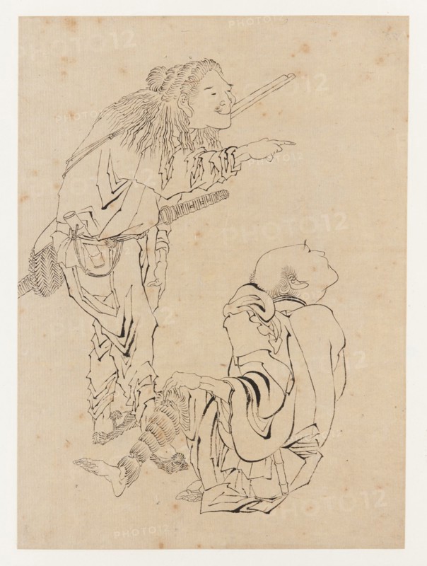 Two hunters, Edo period, 19th century. Creator: Hokusai.