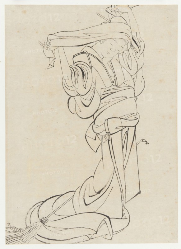 A Maid preparing to dust, Edo period, Early 19th century. Creator: Hokusai.