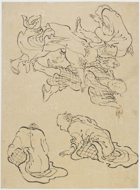 Men dancing, and miscellaneous figures, late 18th-early 19th century. Creator: Hokusai.