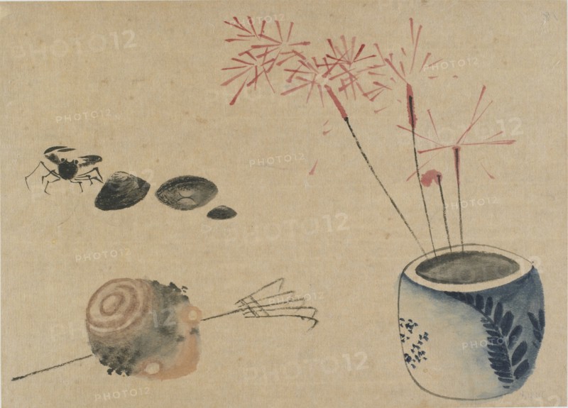 Sparklers, crab and bulb, late 18th-early 19th century. Creator: Hokusai.