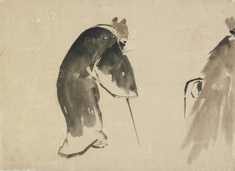 An old mouse (?) dressed in a black robe, late 18th-early 19th century. Creator: Hokusai.