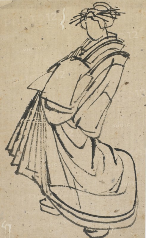 Sketch of a courtesan, late 18th-early 19th century. Creator: Hokusai.