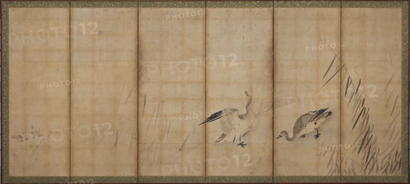 Two geese and grasses, Muromachi period, mid-late 16th century. Creator: Sesson Shukei.