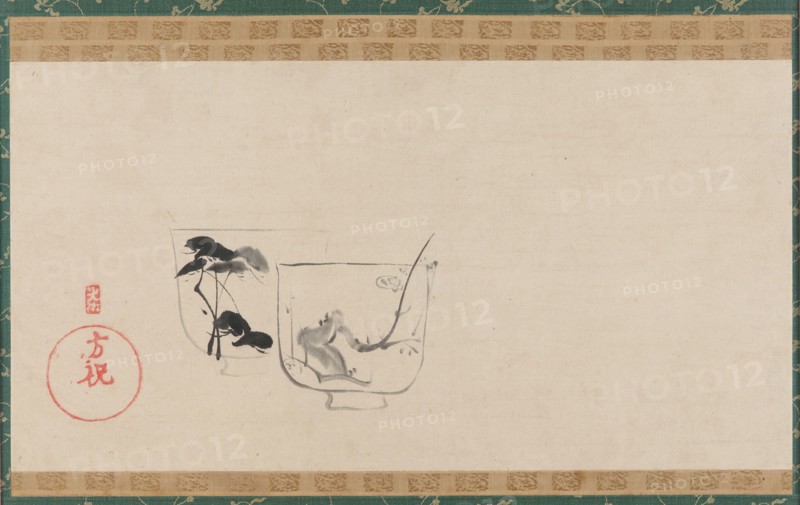 Two cups decorated respectively with pine and plum, Edo period, probably 19th century. Creator: Unknown.