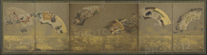 Six fan papers: miscellaneous subjects, Momoyama or Edo period, 1590-1640. Creator: Sôtatsu.