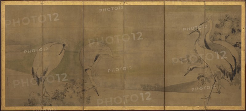 Cranes and chrysanthemums, Momoyama or Edo period, 1568-1868. Creator: Sôtatsu.