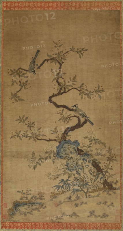 Kesi tapestry of two birds and a flowering tree, Mid-Ming to Qing dynasty, 16th-18th century. Creator: Unknown.
