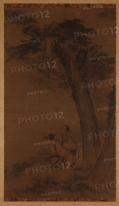 Two figures on a hillside under trees, Ming or Qing dynasty, 17th century. Creator: Unknown.