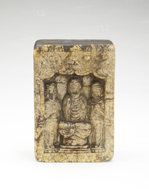 Seated Buddha with bodhisattvas (obverse); Seated Buddha..., (reverse), Period of Division, 548 CE. Creator: Unknown.