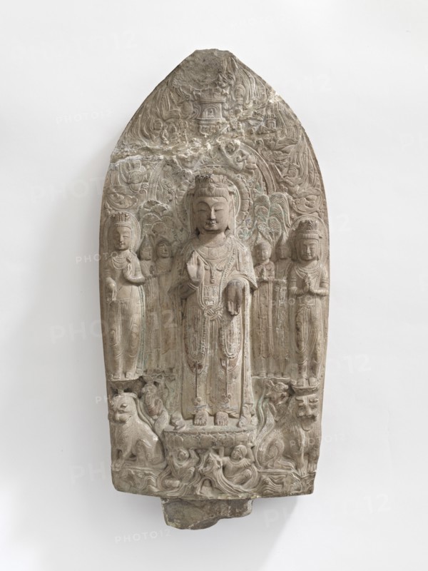 Standing bodhisattvas with monks, Pratyekabuddhas, lions..., Period of Division, 557-581. Creator: Unknown.
