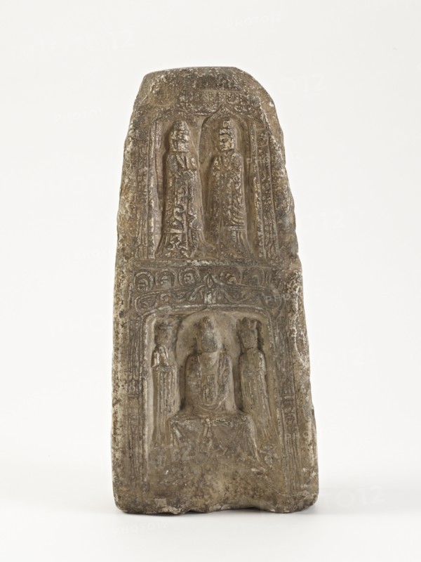 Seated Buddhas, bodisattva (Samantabhadra) with elephant..., Period of Division, 386-535. Creator: Unknown.