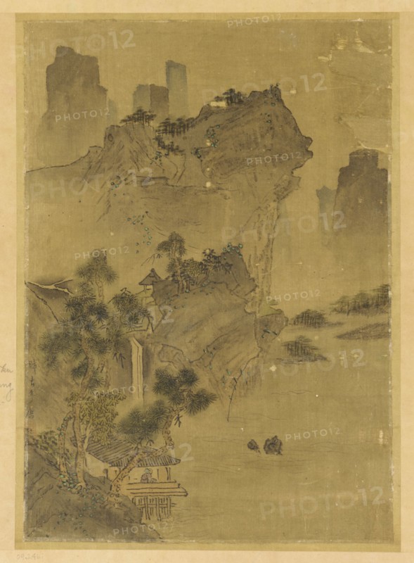 Landscape: cliffs overhanging water - pavilion and pines, Possibly Ming dynasty, 1368-1644. Creator: Unknown.