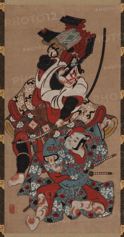 The armor-pulling scene from a Soga play, Edo period, 1615-1868. Creator: Unknown.