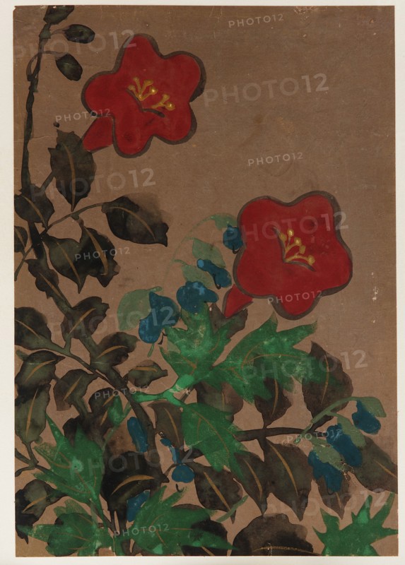 Red and blue flowers and foliage, Edo period, 1615-1868. Creator: Unknown.