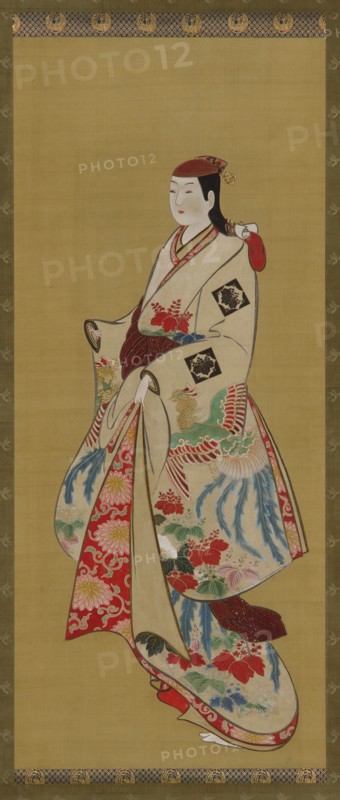 Tall girl; dress patterned with ho-o bird and kiri flowers, Edo period, 1615-1868. Creator: Unknown.