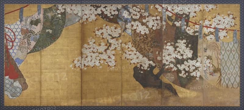 Wind-screen and cherry tree, Edo period, 1615-1868. Creator: Unknown.