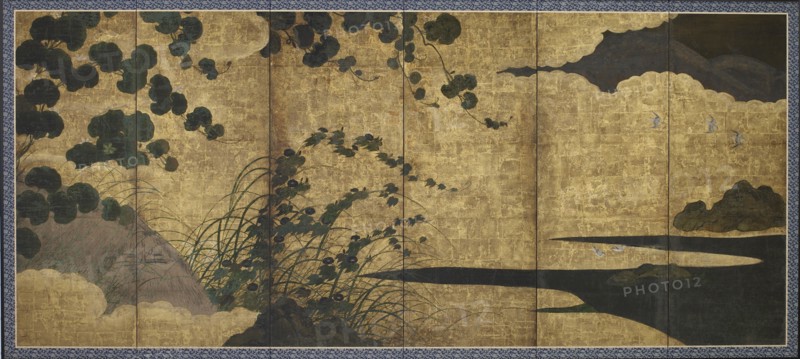 Landscape with flowering vines, Momoyama or Edo period, early 17th century. Creator: Unknown.