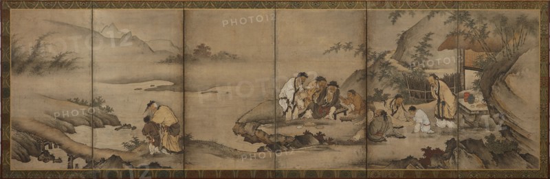 Landscape: the Seven Sages of the Bamboo Grove, Momoyama period, 1568-1615. Creator: Unknown.