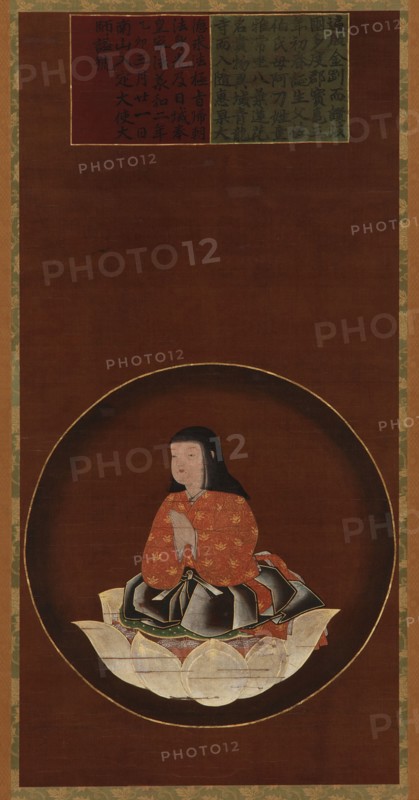 Kobo Daishi as a child seated on a lotus, Muromachi period, 15th-16th century. Creator: Unknown.