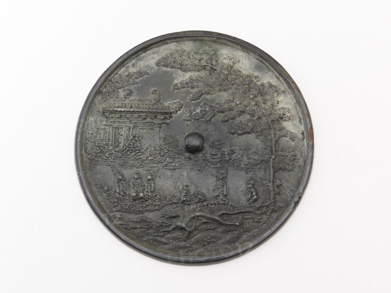 Mirror with dragon, cassia tree, and pavilion design, Goryeo period, 11th-12th century. Creator: Unknown.