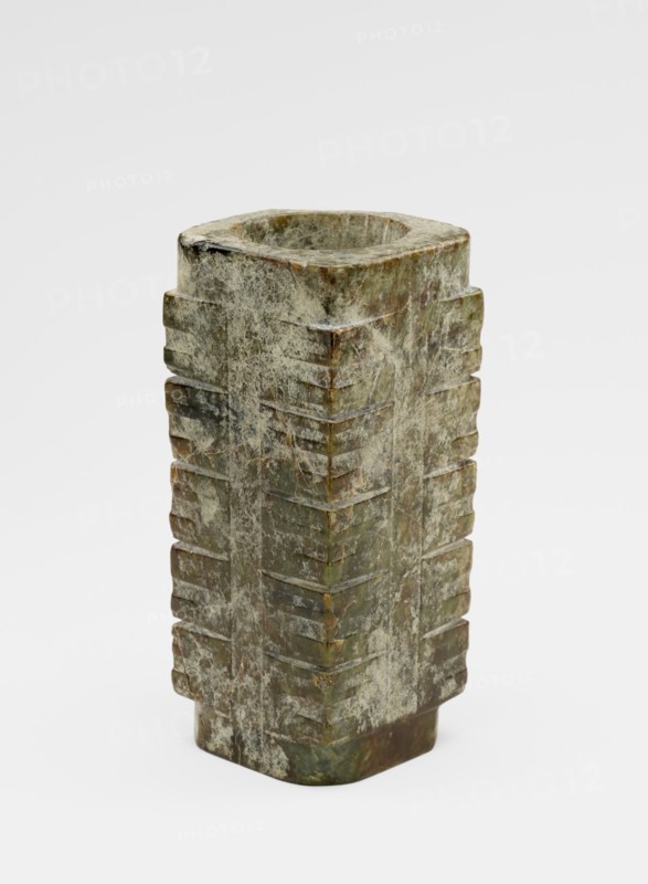 Five-tier tube (cong ?) with masks, Late Neolithic period, ca. 3300-2250 BCE. Creator: Unknown.