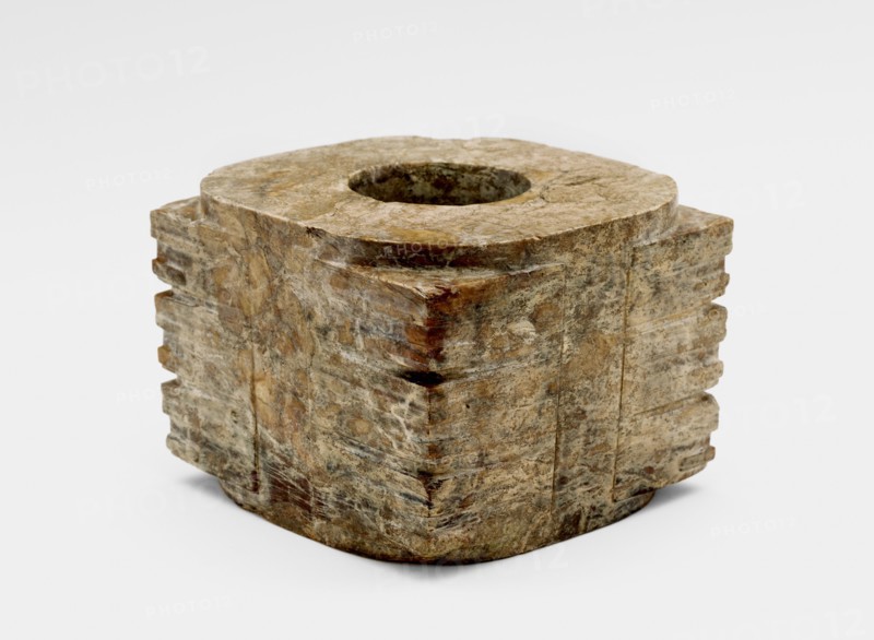 Three-tier tube (cong ?) with masks, Late Neolithic period, ca. 3300-2250 BCE. Creator: Unknown.