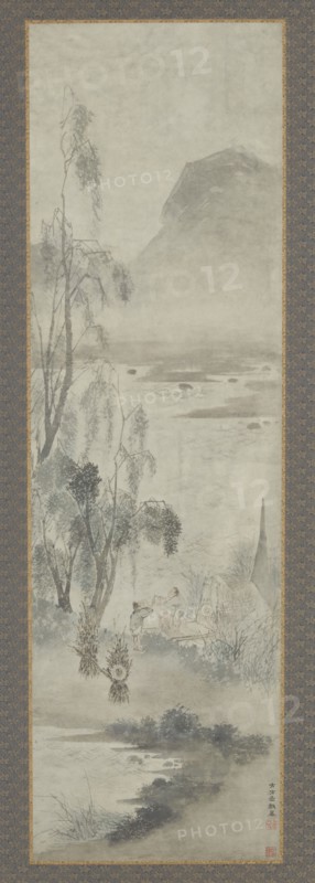 Woodcutter Receiving a Drink at a Fishing Boat, Ming dynasty, 17th century. Creator: Unknown.